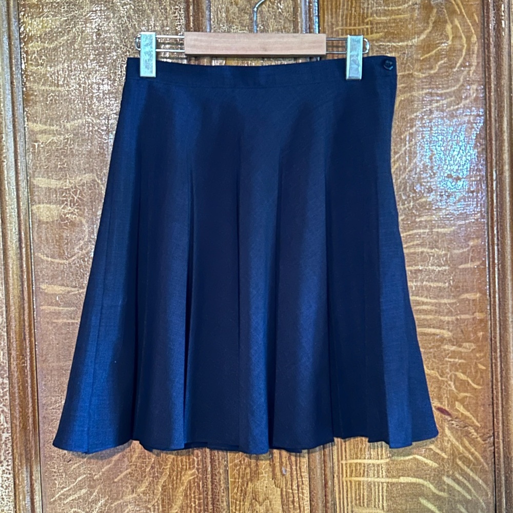 Vintage Navy Knee-Length Pleated Skirt